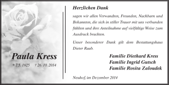 Traueranzeige von Paula Kress 