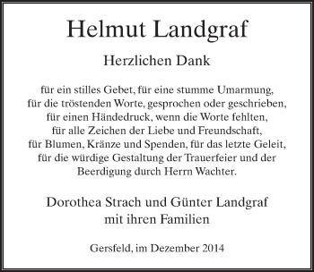 Traueranzeige von Helmut Hugo Landgraf 