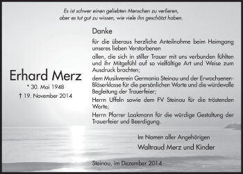 Traueranzeige von Erhard Merz 