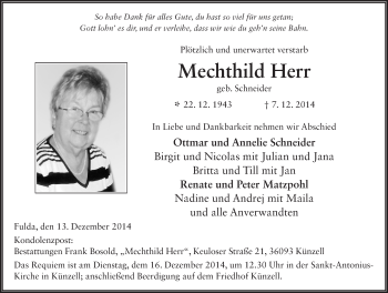 Traueranzeige von Mechthild Herr 