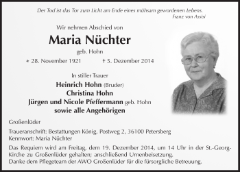 Traueranzeige von Maria Nüchter 