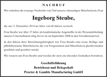 Traueranzeige von Ingeborg Steube 
