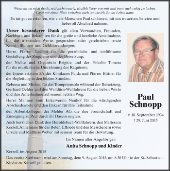 Traueranzeige von Paul Schnopp 