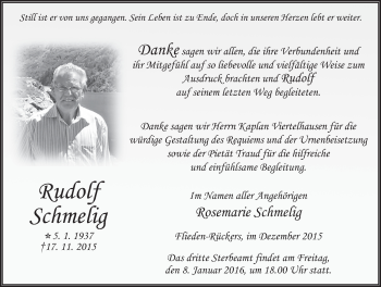 Traueranzeige von Rudolf Schmelig 