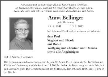 Traueranzeige von Anna Bellinger 