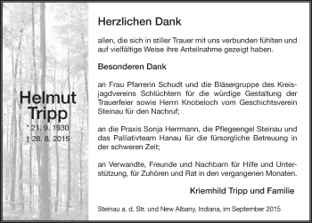 Traueranzeige von Helmut Tripp 