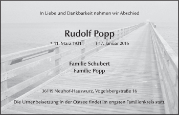 Traueranzeige von Rudolf Popp 