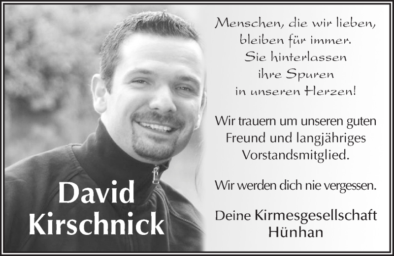  Traueranzeige für David Kirschnick vom 27.12.2014 aus 