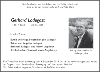 Traueranzeige von Gerhard Ladegast 