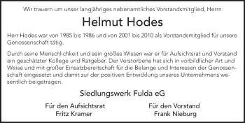 Traueranzeige von Helmut Hodes 