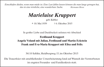 Traueranzeige von Marieluise Kruppert 