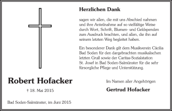 Traueranzeige von Robert Hofacker 