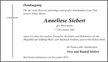 Traueranzeige von Anneliese Siebert 