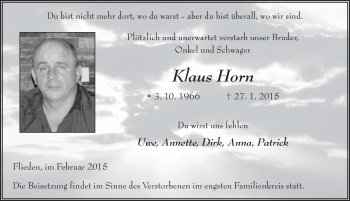 Traueranzeige von Klaus Horn 