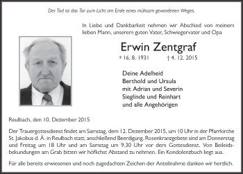 Traueranzeige von Erwin Zentgraf 