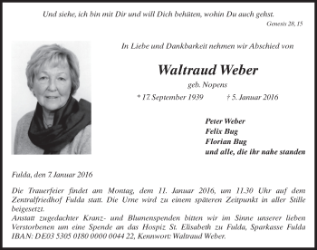 Traueranzeige von Waltraud Weber 