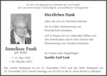 Traueranzeige von Anneliese Funk 