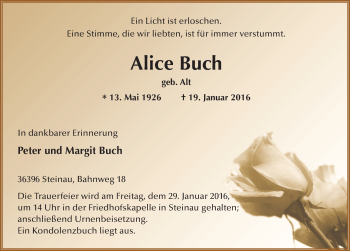 Traueranzeige von Alice Buch 