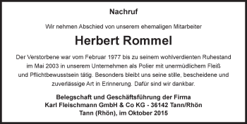 Traueranzeige von Herbert Rommel 