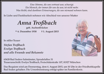 Traueranzeige von Anna Troßbach 