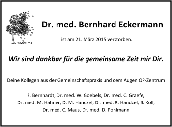 Traueranzeige von Bernhard Eckermann 