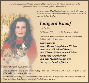 Traueranzeige von Luitgard Knauf 