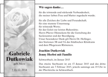 Traueranzeige von Gabriele Dutkowiak 