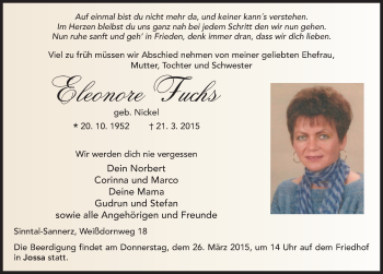 Traueranzeige von Eleonore Fuchs 