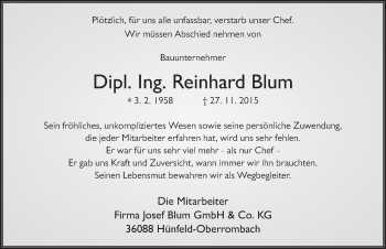 Traueranzeige von Reinhard Blum 