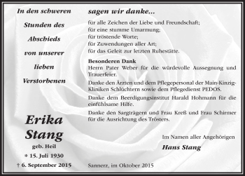 Traueranzeige von Erika Stang 