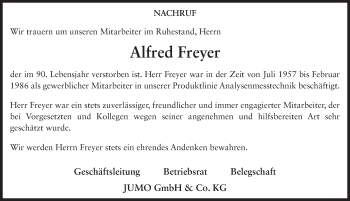 Traueranzeige von Alfred Freyer 