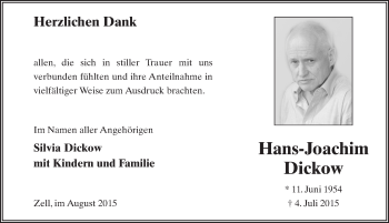 Traueranzeige von Hans-Joachim Dickow 
