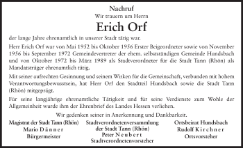 Traueranzeige von Erich Orf 
