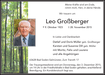 Traueranzeige von Leo Großberger 