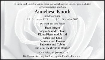 Traueranzeige von Anneliese Knoth 