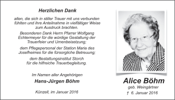 Traueranzeige von Alice Böhm 