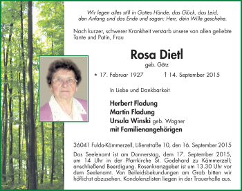 Traueranzeige von Rosa Dietl 