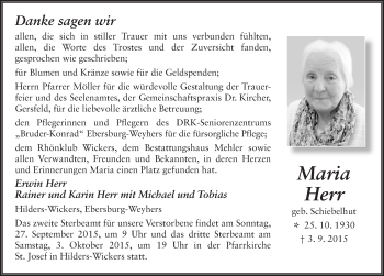 Traueranzeige von Maria Herr 