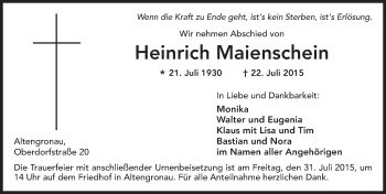 Traueranzeige von Heinrich Maienschein 
