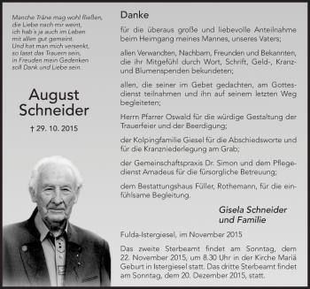 Traueranzeige von August Schneider 
