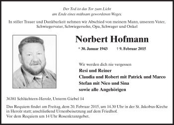 Traueranzeige von Norbert Hofmann 