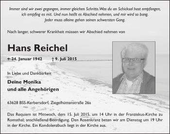 Traueranzeige von Hans Reichel 