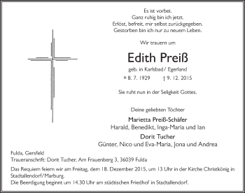 Traueranzeige von Edith Preiß 