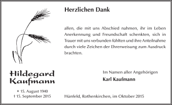 Traueranzeige von Hildegard Kaufmann 
