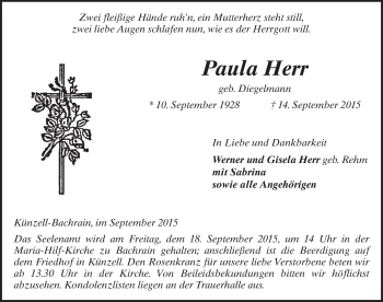 Traueranzeige von Paula Herr 