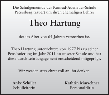 Traueranzeige von Theo Hartung 