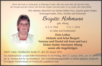 Traueranzeige von Brigitte Hohmann 