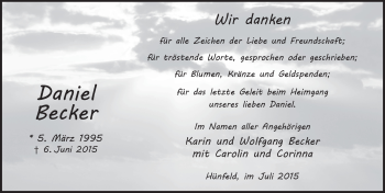 Traueranzeige von Daniel Becker 