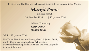 Traueranzeige von Margit Peine 
