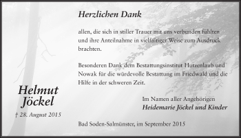 Traueranzeige von Helmut Jöckel 